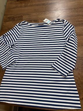 J McLaughlin Wavesong Blue White Striped Tee Top XL NWT. NEW
